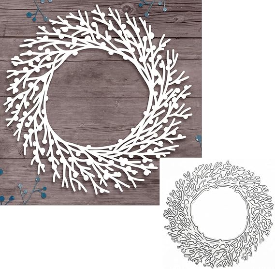 Branches Wreath Metal Cutting Dies, Flower Leaves Circle Round Frame Cutting Stencils for DIY Scrapbooking, Photo Decorative Embossing Paper Dies for Scrapbooking Card Making