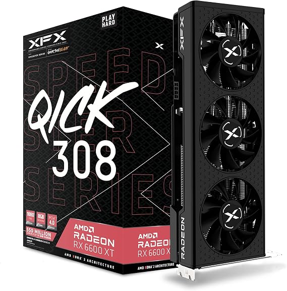 XFX Speedster QICK308 Radeon RX 6600 XT Black Gaming Graphics Card with 8GB GDDR6 HDMI 3xDP, AMD RDNA 2 RX-66XT8LBDQ
