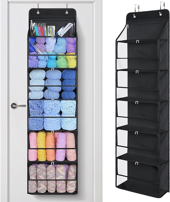 KEEGH Over the Door Hanging Yarn Storage Organizer, Clear Black