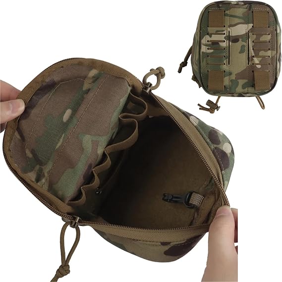 MOLLE Tactical Utility Admin Pouch - Dual Zipper Elastic Organizer For Tourniquet Flashlight Chem Lights Fits Vest Belt