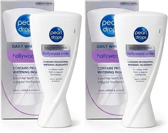 Pearl Drops Hollywood Smile - Beyazlatıcı Diş Macunu, Aktif Oksijen ve İnci Tozu İçerikli, SLS İçermez, (2 ADET - 50 ml)
