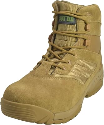 Leather Tactical Boots for Men - Comfortable 6 Suede Work Boots for Men with Side Zipper, Mens Boots For Military, Army, Police Services - Slip & Oil Resistant, Suede