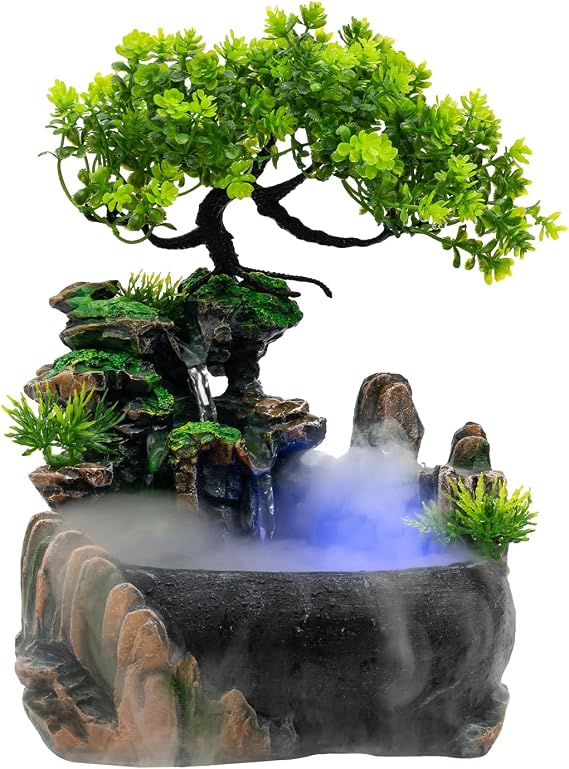Tabletop Fountain Rockery Waterfall Fountain Desktop Mini Rockery Crafts Gift Atomizing Humidifier Fountain for Home Office Bedroom Desk Decoration