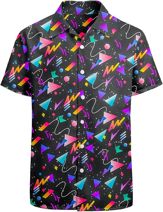 Artsadd 80s 90s Outfit for Men Hawaiian Shirt Button Down Short Sleeve Big and Tall Funny Party Retro Vintage