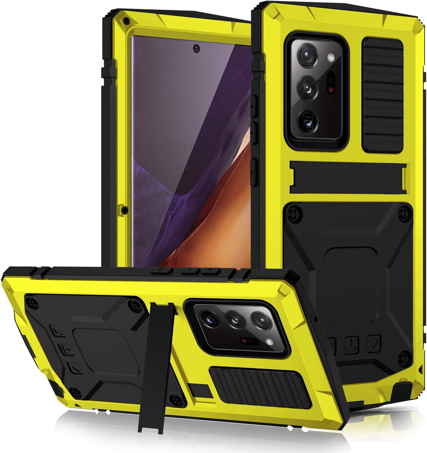 Compatible for Samsung Galaxy Note 20 Ultra Case, Aluminum Metal Gorilla Glass Waterproof Shockproof Military Heavy Duty Sturdy Protector Cover Hard Case for Samsung Galaxy Note 20 Ultra Yellow