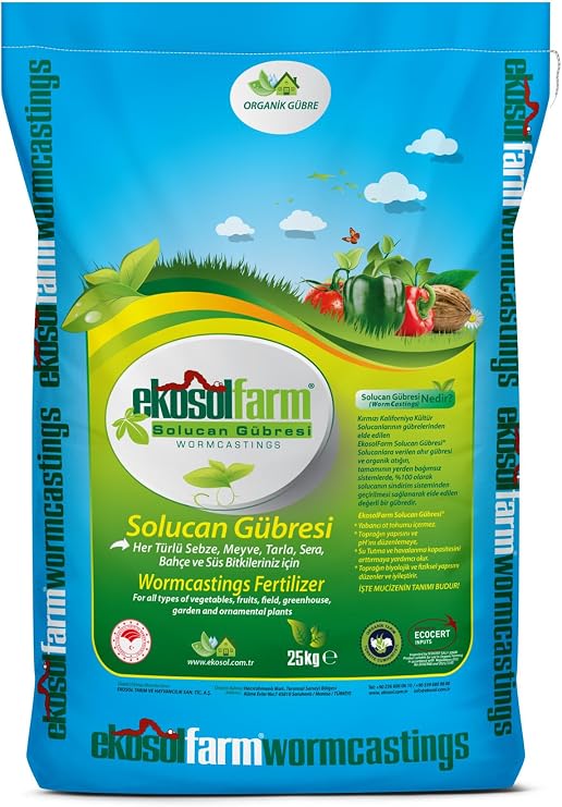 EkosolFarm%100 Solucan Gübresi 25 Kg Organik Gübre Tüm Bitkilerde Kullanıma Uygun Katı (toz) Formda Gübre