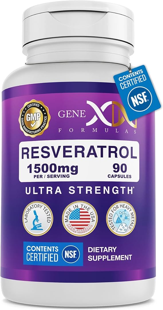 Genex Formulas Resveratrol 1500mg Dose NSF Certified Supplement, 90 Caps | With BioPerine Potent Antioxidant Formula, NSF Certified for Safety, Quality & Label Accuracy, Gluten Free & Non GMO