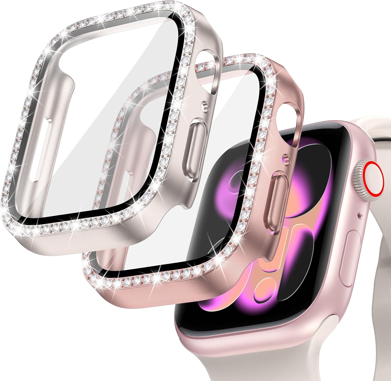 Goton 2-Pack Bling Case for Apple Watch Series 1110 Screen Protector 42mm, Women Glitter Diamond Rhinestone Bumper Face Cover for iWatch Accessories 42 mm