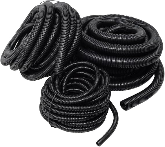 BEST CONNECTIONS Assorted Split Wire Loom - Flex-Guard Convoluted Tubing (1/4", 1/2", 3/4" X 20 ft) - Protective Split Cable Sleeves/Conduit - Black