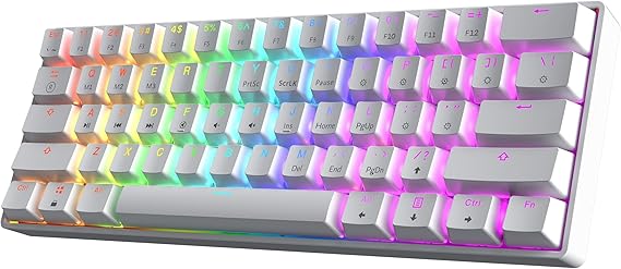HK GAMING GK61 60% v3 | Hotswap Mechanical Gaming Keyboard | 61 Key Multi Color RGB LED Backlit for PC/Mac Gamers | US Layout White, Gateron Optical Blue