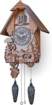 TIMEGEAR Cuckoo Clock with Automatic Night Mode, Swinging Pendulum and Quartz Movement Brown