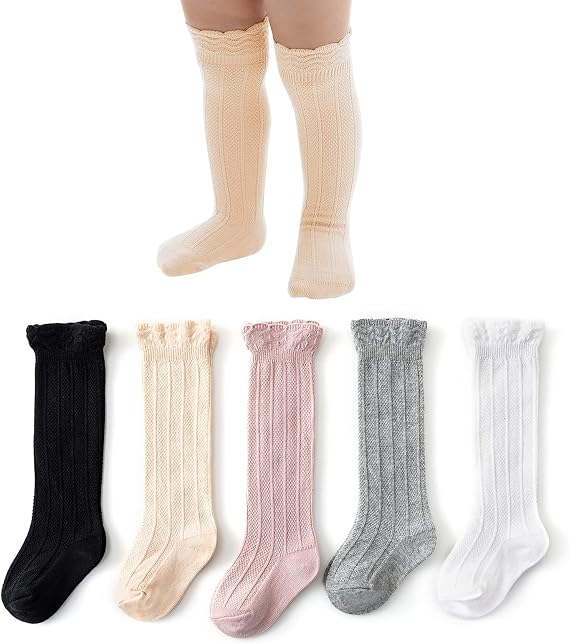 Baby Knee High Socks for Girls & Boys, Ruffled Long Tube Socks