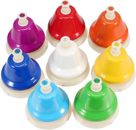 MOUYAT 8 Notes Music Desk Hand Bell, Colorful Diatonic Metal Hand Bells, Chromatic Music Table Bells Musical Instruments for Practice, Birthday Party, Wedding, Elegant Holiday Gift