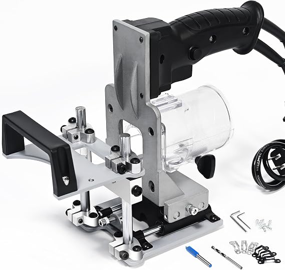 Mortise and Tenon Jig Tools for Woodworking Routers, Tenon Cutter, Mefape Manual Mortising Machine, Invisible Slotting Machine Jig Stand, 3-Axis Guide Rail for Adjust Trimming Length and Width