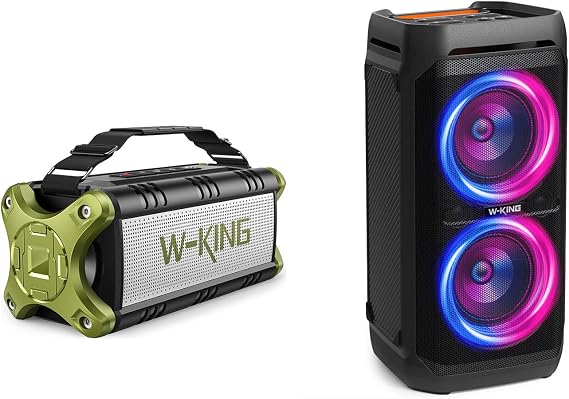 W-KING 240W Peak 100W RMS Bluetooth Speakers V5.3, IPX6 Waterproof Portable Party Loud Wireless Speaker Deep Bass/110dB Huge Sound/DSP, Karaoke Outdoor Boombox Lights/Mic & Guitar Port/Echo/USB/EQ