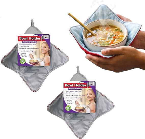 Jokari Microwavable Bowl Holder 2-Pack, Reversible Hot Pad Cozy for Soup | Pasta, Oatmeal, Ice Cream, Shaped to Fit, Cradle Hot or Cold Bowls, Safe Microwave Use, Comfortable Handling