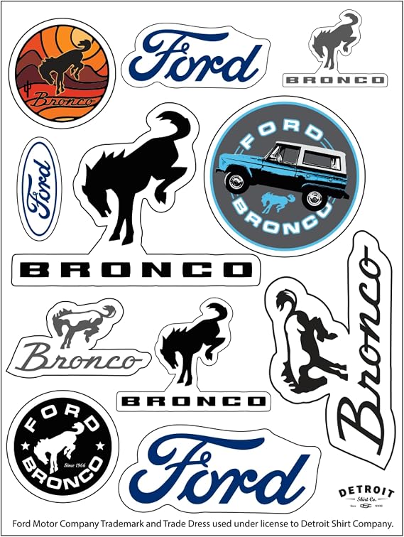 Ford Bronco 12-Decal Sticker Sheet | 6"x 8" Indoor/Outdoor Vinyl | Made in USA Peel-Off Decals
