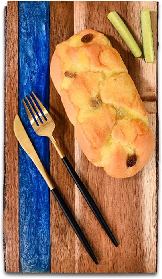 Handmade Ocean Wave Resin Acacia Cutting Board, Cheese Meat Fruit Dessert Charcuterie Board Cutting Board Party Tray, 3 Pieces Assorted Sizes Bamboo Wood Cutting Board Blue-30cm