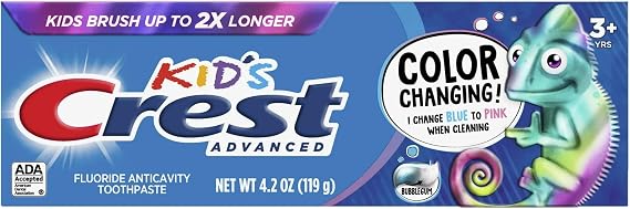 Advanced Kid's Fluoride Toothpaste, Bubblegum Flavor, 4.2 oz, Color-Changing Anticavity Toothpaste
