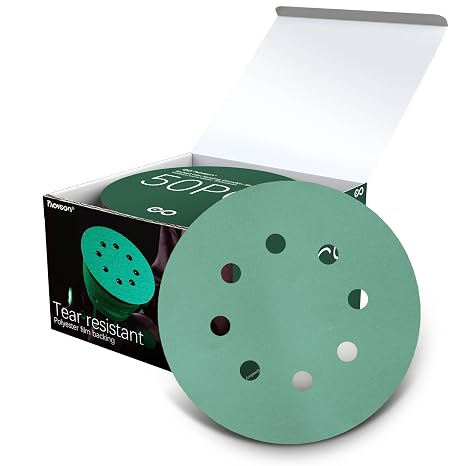 Sanding Disc 5 Inch 8 Hole Hook & Loop, Orbital Sander Pads for Woodworking, Metal, Automotive, Green Film Sandpaper Discs - 600 Grit,50 Pack