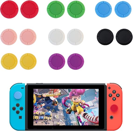 8Pairs Replacement Button Caps for Switch Joycon, 8 Colors | Soft Silicone Thumb Grips Covers, Thumbsticks Protector Covers Compatible with Nintendo Switch