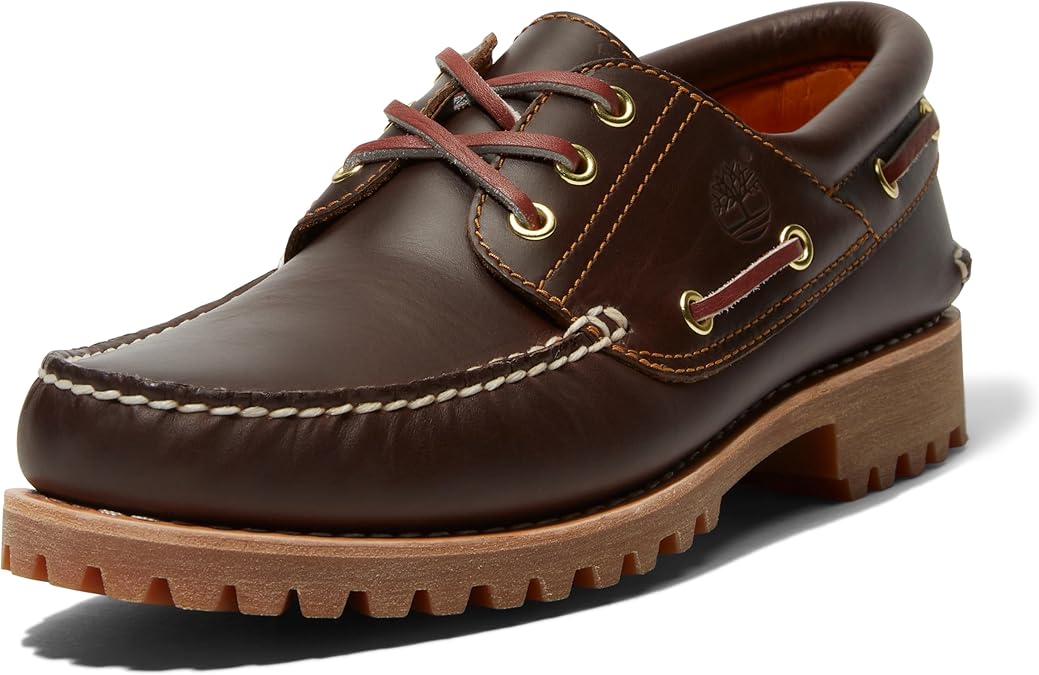Timberland Men's Authentic 3-Eye Lug Handsewn Boat Shoe, Brown, 14 M US