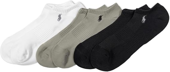 Polo Ralph Lauren Men's Tech Athletic Low Cut Sport Cushioned Arch Support Socks (3-Pack)