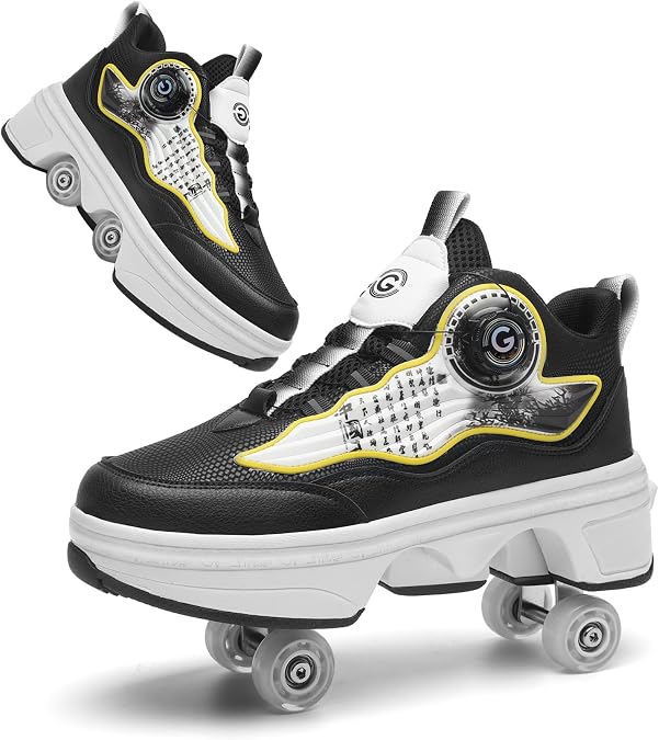 Male and Female Roller Skates, 11 Sizes Deform Wheel Automatic Walking Shoes with Detachable Brake 2 in 1 Retractable Invisible Pulley Skates with Double-Row Deform Wheel for Girls Boys