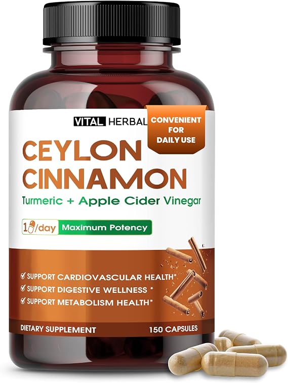 Liposomal Ceylon Cinnamon with Turmeric & Apple Cider Vinegar Supports Heart, Digestion & Metabolism 150 Capsules