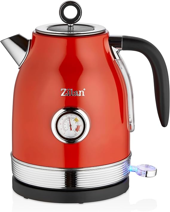 ZLN7033 retro kettle of the 60s, 1.7 liters, 100% BPA free, 2000 Watt, stainless steel interior, with analog temperature display, tea machine, automatic shut-off, indicator lamp