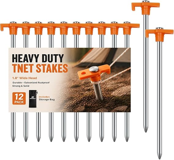 Tent Pegs AVOFOREST Pegs Sturdy Camping Tent Accessories Long and Robust Pegs Ideal for Normal and Hard Floor 18 cm (Orange 12 Pieces)