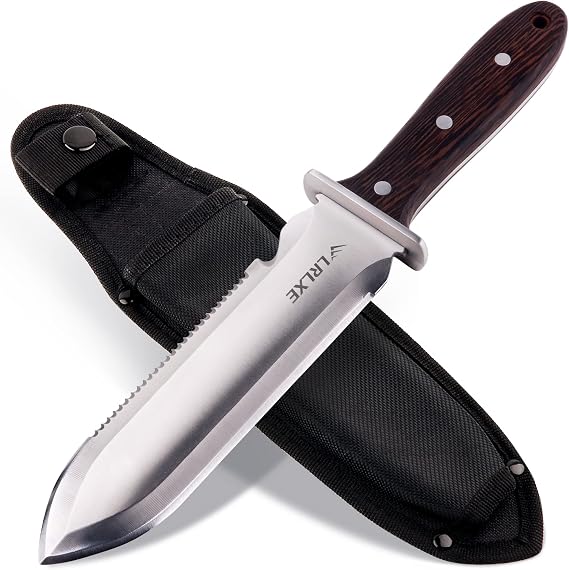Hori Hori Knife-Heavy Duty Stainless Steel Gardening Knife Tool,Garden Soil Knife with Sheath,Serrated Side Weeding Knife for Digging, Pruning, and Cultivating