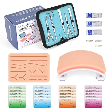 Advanced Suture Practice KIt New Generation(32 Pcs) Includes Arch-Shaped and Pre-Cut Wounds Pads, Tool Kit with Variety of Suture Threads for Medical Students Educational Demonstration