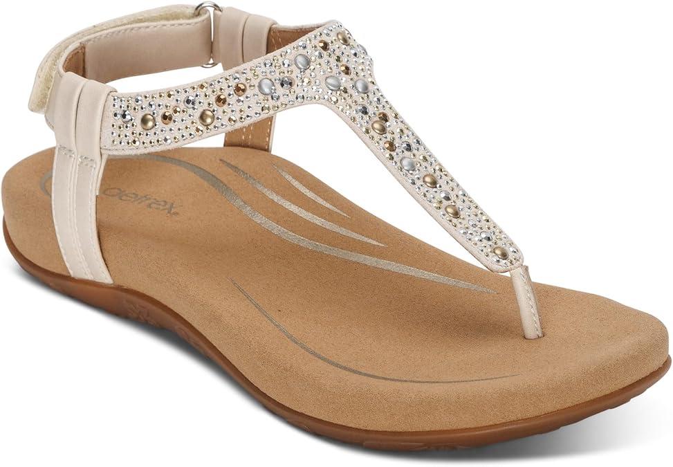 Aetrex Women's Marni Orthopedic Slingback Thong Sandals Adjustable T-Strap women Sandals with Arch Support for All-Day Comfort
