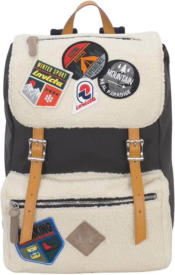 INVICTA Jolly Bear Patch Practical Backpack for Leisure Outing College Office Laptop Compartment Unisex Daypack for Men and Women Italian Design Grey/White