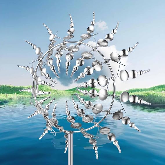Magical Metal Windmill, Garden Spinners Outdoor, Wind Spinners Outdoor, 360 Metal Windmill for Yard Garden, Wind Powered Sculptures and Spinners for Decor (1Pcs Silver Windmill)