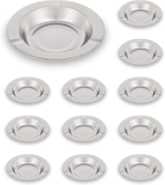 Stainless Steel Ashtray - Pack of 12 - Outdoors Cigar Ashtrays - Heavy Duty Decorative Metal Ash Tray
