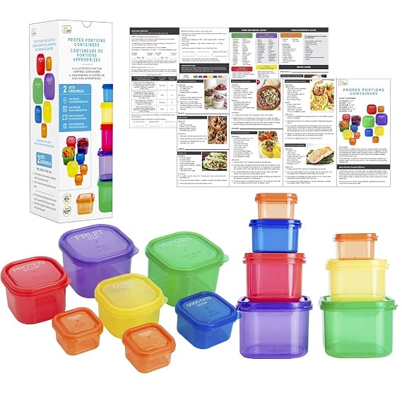 Home Spirit Proper Portions 21-Day Portion Control Containers 2 Sets, Sized for Weight Loss, Bariatric & Calorie-Based Meal Plans