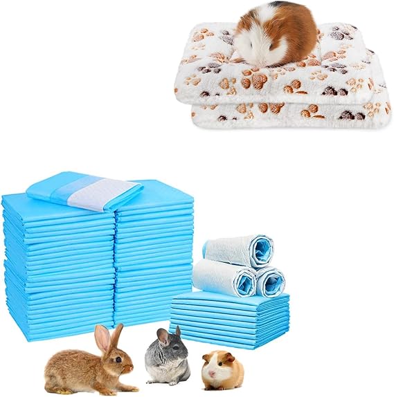 Amakunft 2 Pcs Guinea Pig Bed Mat Washable, Rabbit Winter Bed Pad for Indoor & Rabbit Pee Pads, Pet Toilet/ Potty Training Pads, Super Absorbent Guinea Pig Disposable Diaper