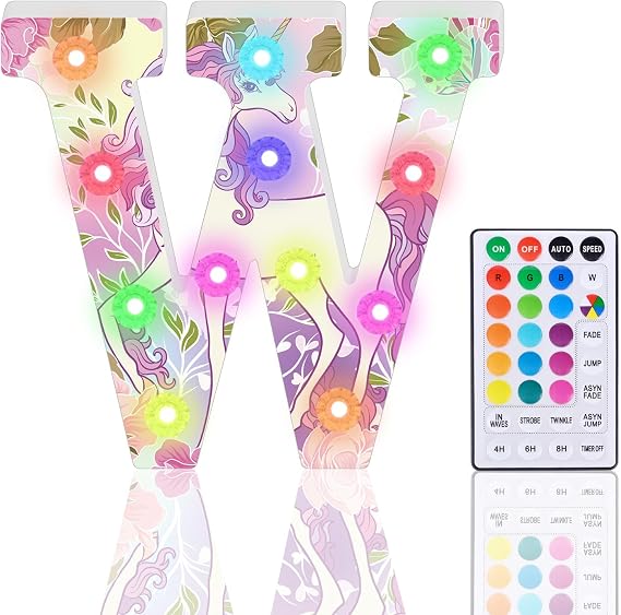 Light Up Letters, Glitter LED Letter Lights 18 Color Changing Diamond Alphabet Sign Night Light with Remote Control for Girls Gifts Birthday Bar Wedding Party Christmas Valentine Wall Table Decor - W [Energy Class A+++]