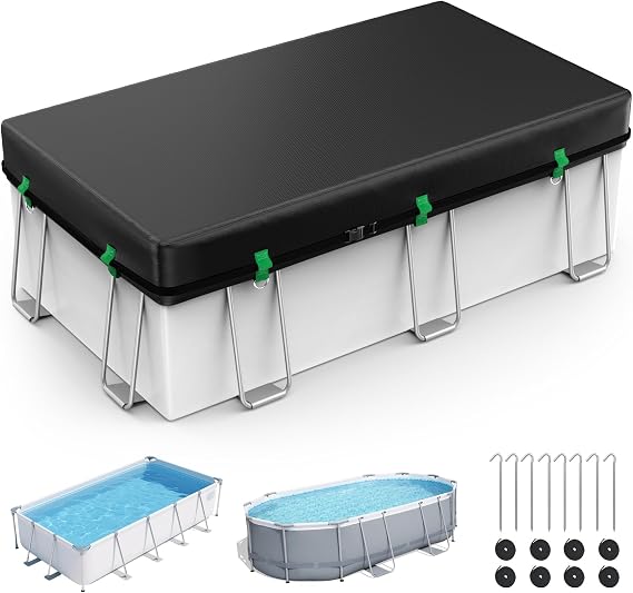 12x24 FT Rectangular Pool Cover, Solar Covers for Above Ground Pools, Winter Oval Cover with Accessories, Hot Tub Cover Ideal for Waterproof and Dustproof