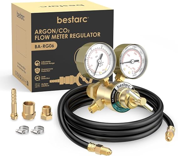 Bestarc Argon CO2 Regulator Gauges Gas Welding with 9.8FT Gas Hose, CGA580 Inlet Connection, 0-4000PSI Input Pressure for MIG and TIG Welding