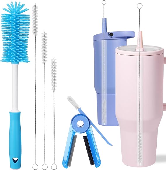 Palksky Water Bottle Cleaner Brush Kit for HydroJug 20 oz/32 oz/40 oz Tumbler, 5 PCS Bottle Brush Cleaning Lid and Straw for Owala/Stanley/Yeti/BruMate Cup Accessories
