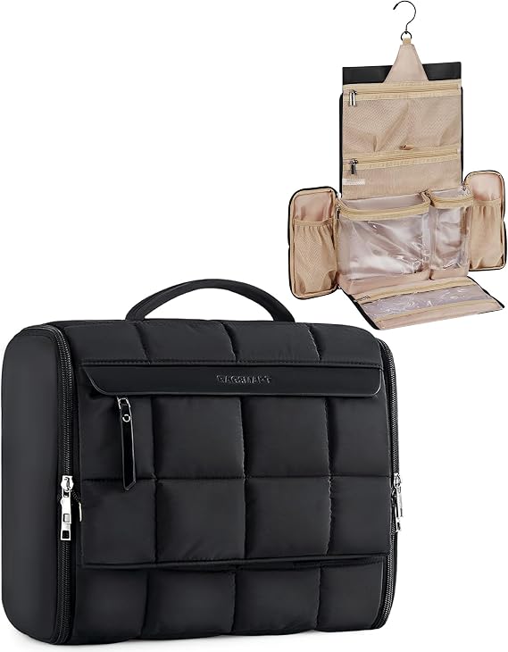 BAGSMART Travel Toiletry Bag for Women, Full-open Hanging, Black