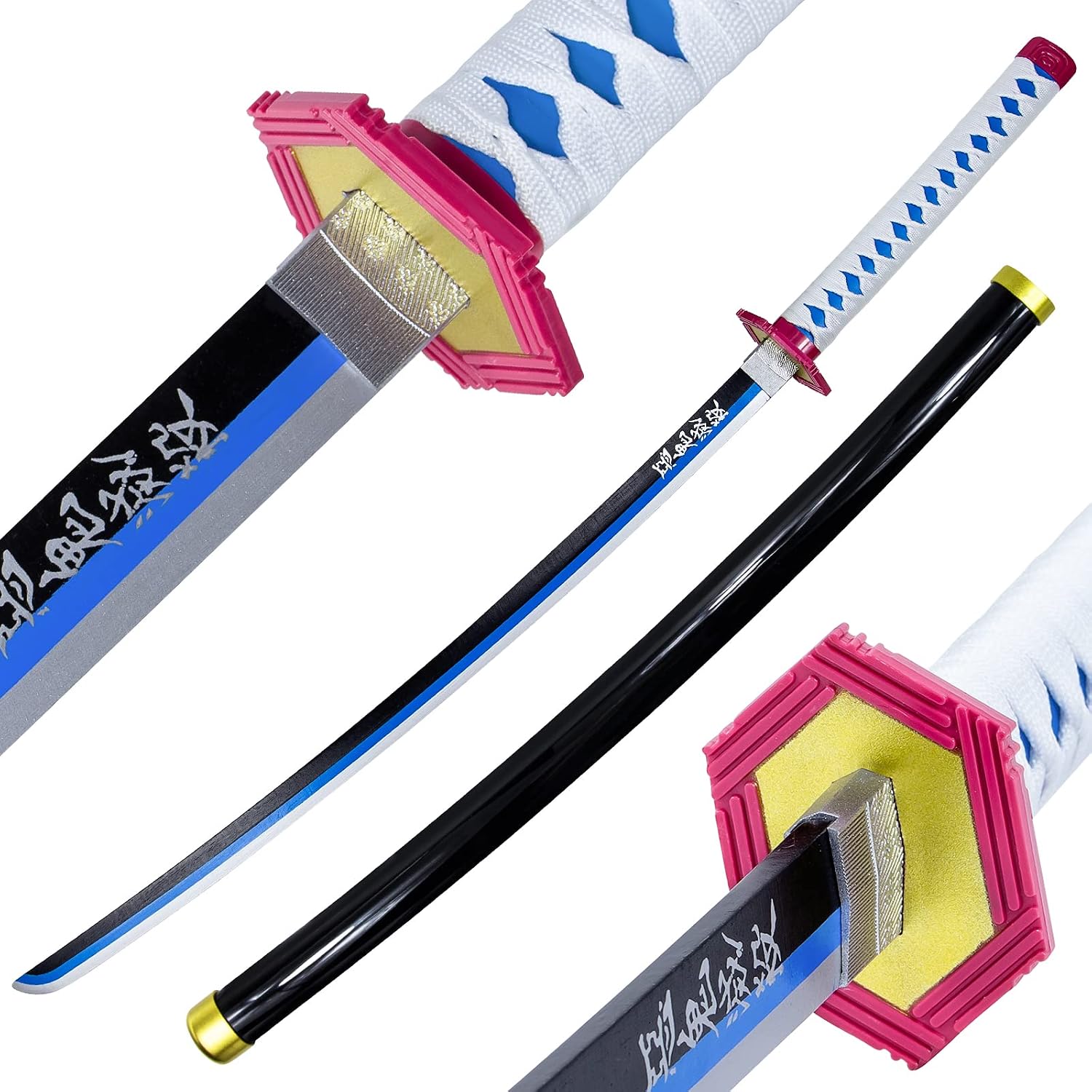 Larmuroki Demon Slayer Sword with Bamboo Blade, 41 inches Anime Cosplay Sword with Original Pattern Painted, Handmade Katana for Cosplay