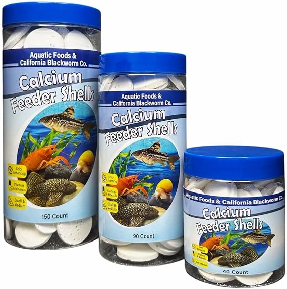 Calcium Sinking Feeder Shells, Small & Medium ... 40ct Canister | For Shrimp, Snails, Crabs, Crayfish, Plecos, Catfish, Tropical & Vacation Feeding, 4-Type Wafer & 12-Type Pellet Mix Included