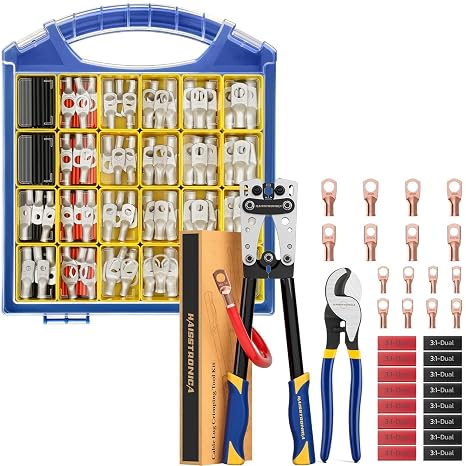 haisstronica 220PCS Tinned Copper Wire Lugs Kit+Battery Cable Lug Crimping Tool Kit