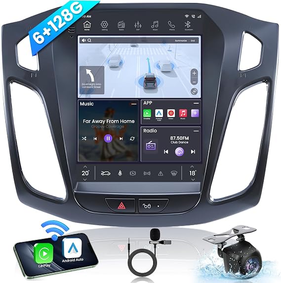 Car Radio for Ford Focus 2012-2018: 10.4 Inch Touch Screen Head Unit Replacement with Wireless Carplay Android Auto GPS Bluetooth 5G-WiFi 1080P Backup Camera FM SWC