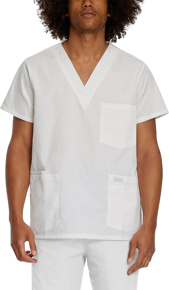 Landau Essentials Relaxed Fit 5-Pocket V-Neck Scrub Top for Men 7489