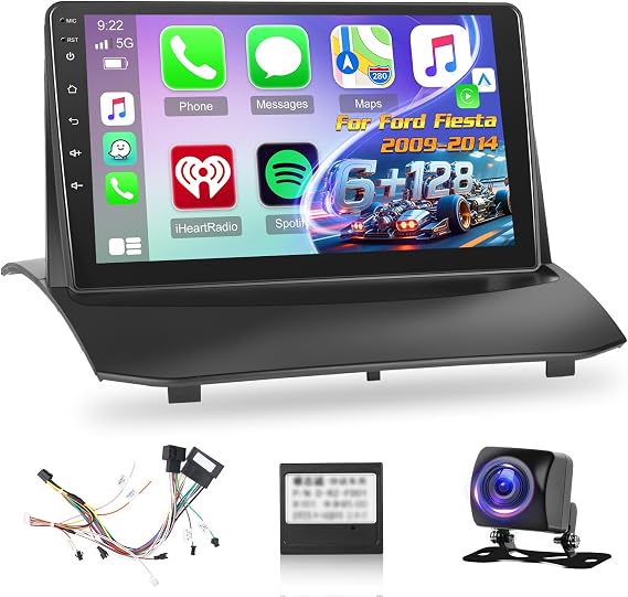 8 Core [6+128GB] Android Car Radio For Ford Fiesta 2009-2014 | 9 inch Stereo with Wirelss Carplay & Android Auto, Bluetooth 5.0, 32EQ, WiFi, GPS, FM RDS Radio, Reverse Camera, SWC, 59UI